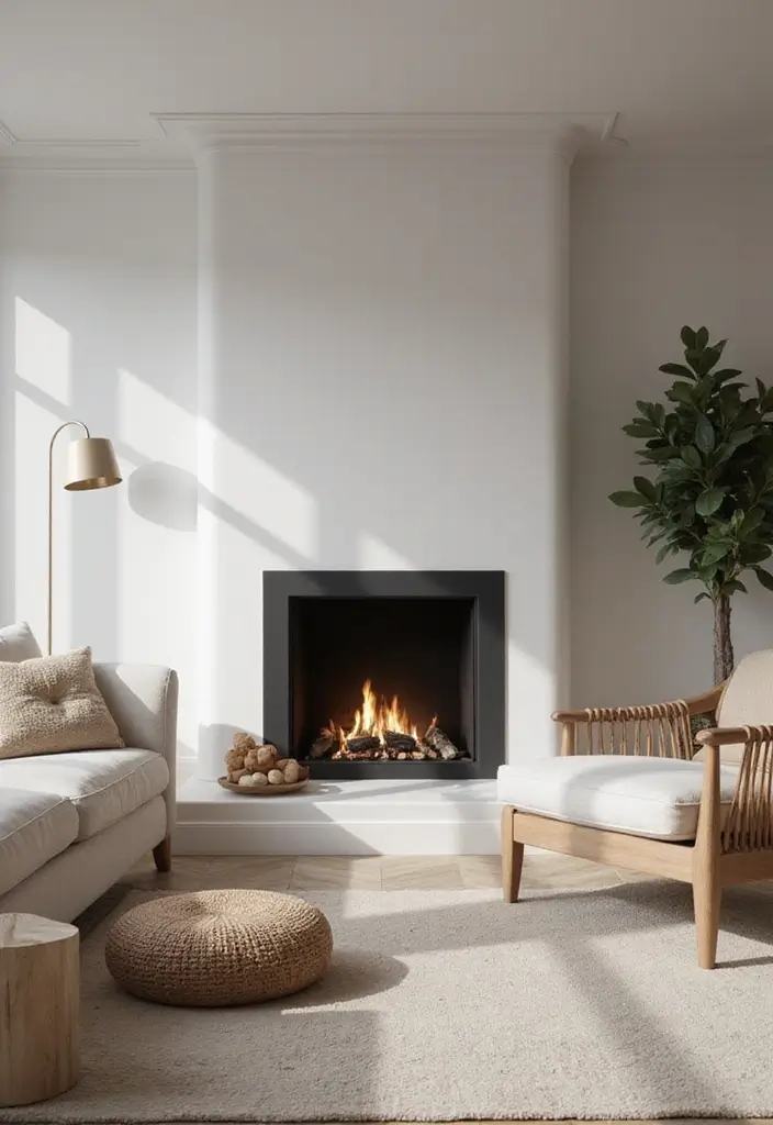 27 Scandinavian Living Room Designs That Feel Modern and Cozy 21 27 Scandinavian Living Room Designs That Feel Modern and Cozy - 21. Elegant Minimalist Fireplaces