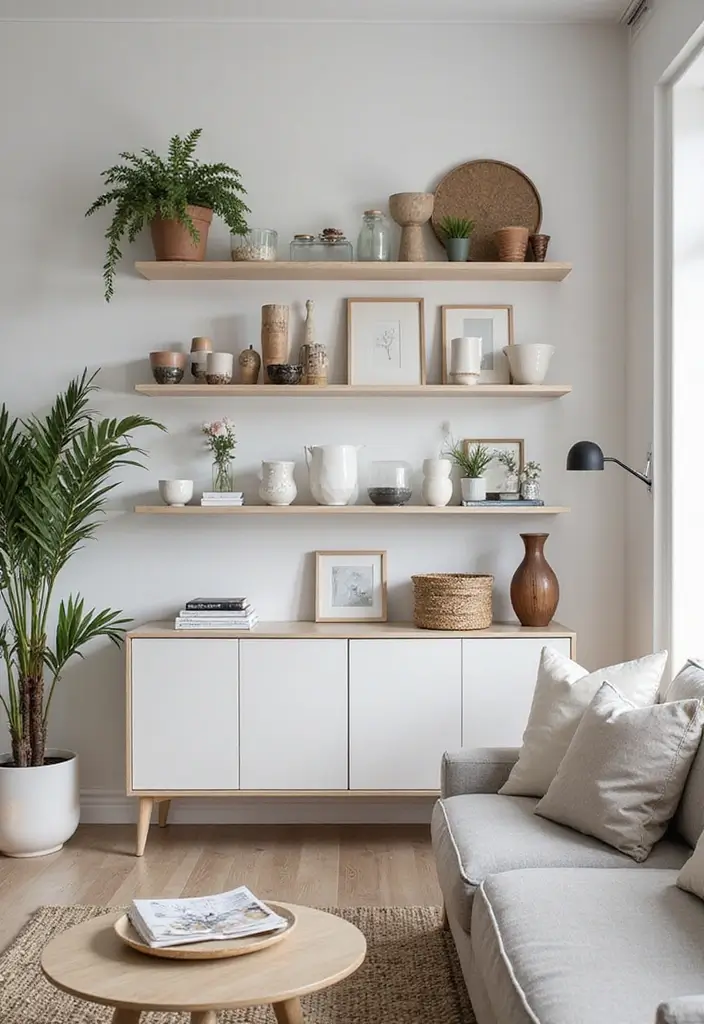 27 Scandinavian Living Room Designs That Feel Modern and Cozy 23 27 Scandinavian Living Room Designs That Feel Modern and Cozy - 23. Open Shelving for a Modern Look