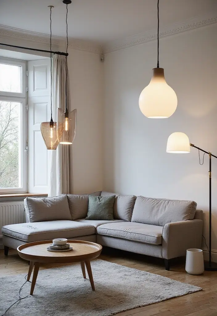 25 Apartment Living Room Scandinavian Designs You’ll Steal - 23. Light Fixtures as Art