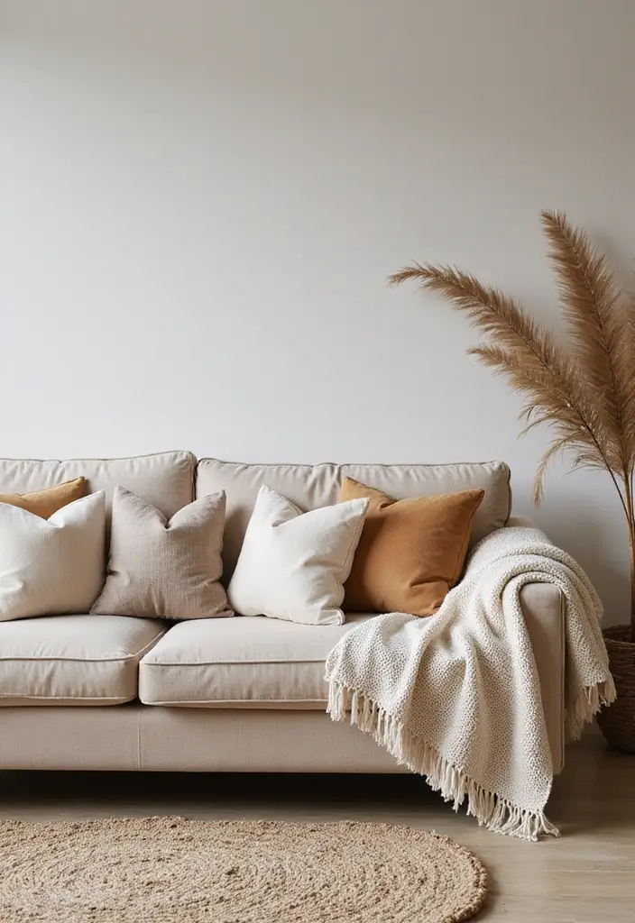 25 Beige Scandinavian Living Room Ideas for Warm Minimalism 1 25 Beige Scandinavian Living Room Ideas for Warm Minimalism - 1. Cozy Beige Sofa Centerpiece