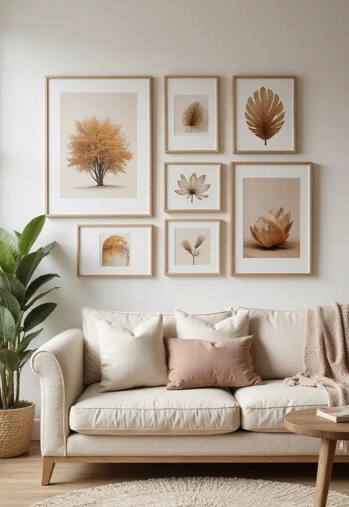 25 Beige Scandinavian Living Room Ideas for Warm Minimalism 10 25 Beige Scandinavian Living Room Ideas for Warm Minimalism - 10. Artwork with Earthy Tones