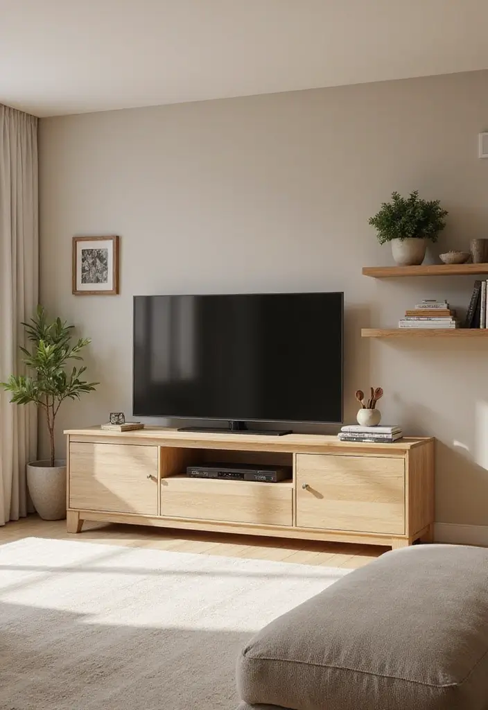 25 Beige Scandinavian Living Room Ideas for Warm Minimalism 12 25 Beige Scandinavian Living Room Ideas for Warm Minimalism - 12. Minimalistic Entertainment Centers