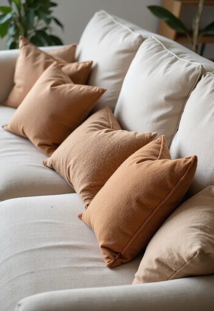 25 Beige Scandinavian Living Room Ideas for Warm Minimalism 17 25 Beige Scandinavian Living Room Ideas for Warm Minimalism - 17. Earthy Toned Accent Pillows