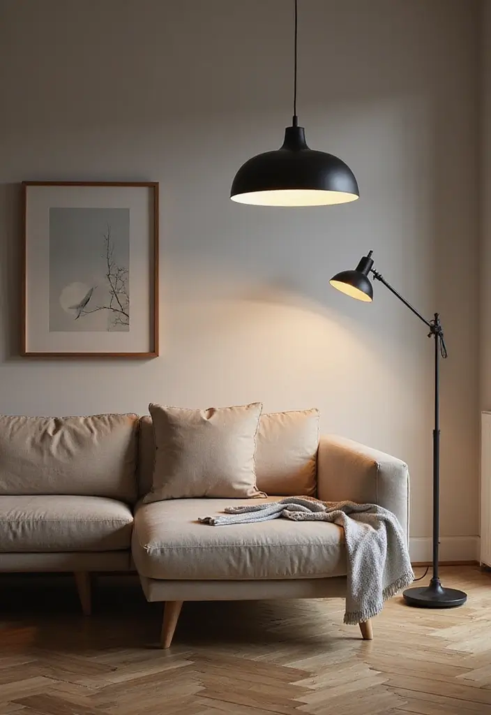 25 Beige Scandinavian Living Room Ideas for Warm Minimalism 8 25 Beige Scandinavian Living Room Ideas for Warm Minimalism - 8. Statement Lighting Fixtures