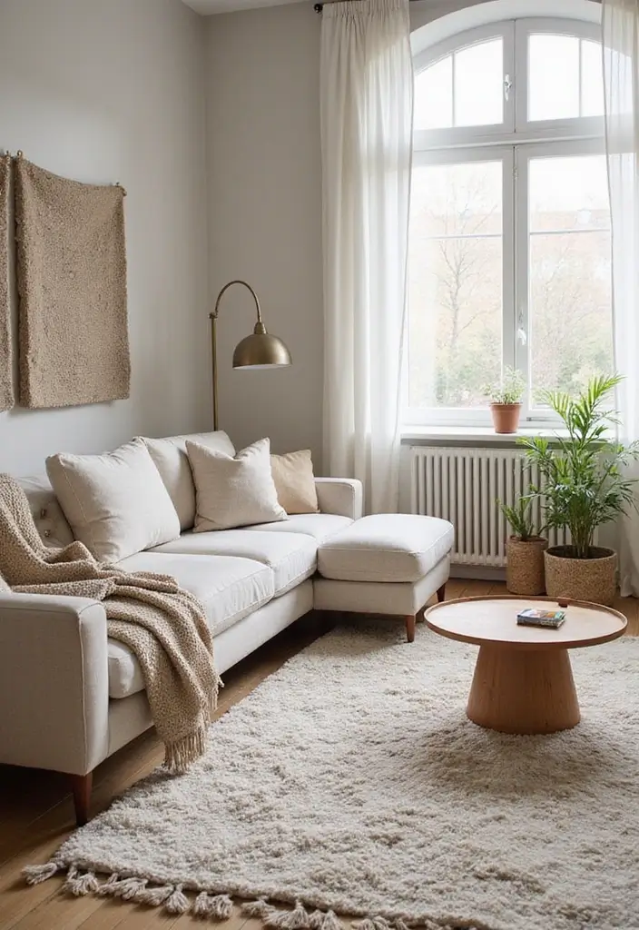 25 Beige Scandinavian Living Room Ideas for Warm Minimalism 9 25 Beige Scandinavian Living Room Ideas for Warm Minimalism - 9. Layered Rugs for Depth
