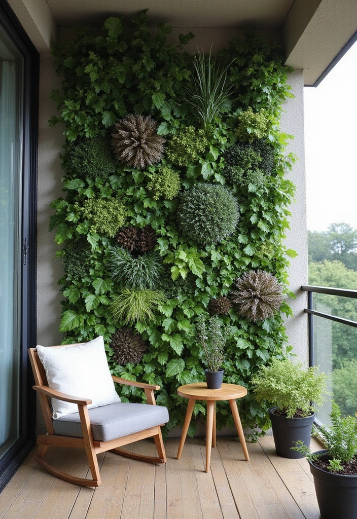 25 Scandinavian Balcony Ideas for Peaceful Outdoor Living - 13. Green Wall Art with Plants