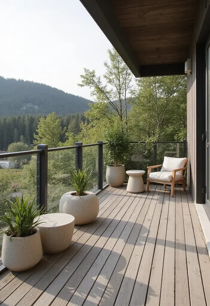25 Scandinavian Balcony Ideas for Peaceful Outdoor Living - 14. Natural Elements with Stone Decor
