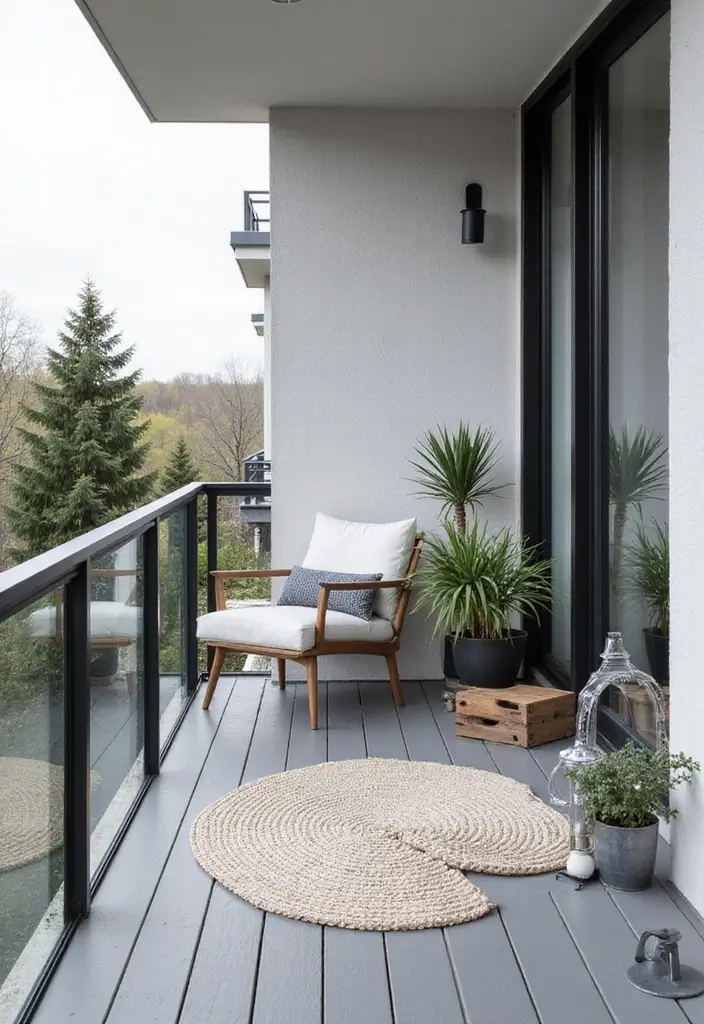 25 Scandinavian Balcony Ideas for Peaceful Outdoor Living - 16. Scandinavian Monochrome Palette