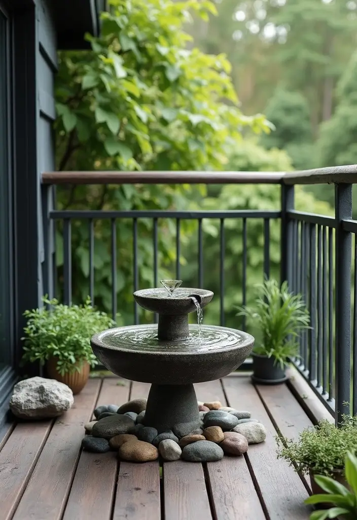 25 Scandinavian Balcony Ideas for Peaceful Outdoor Living - 18. Scandinavian-Inspired Water Features