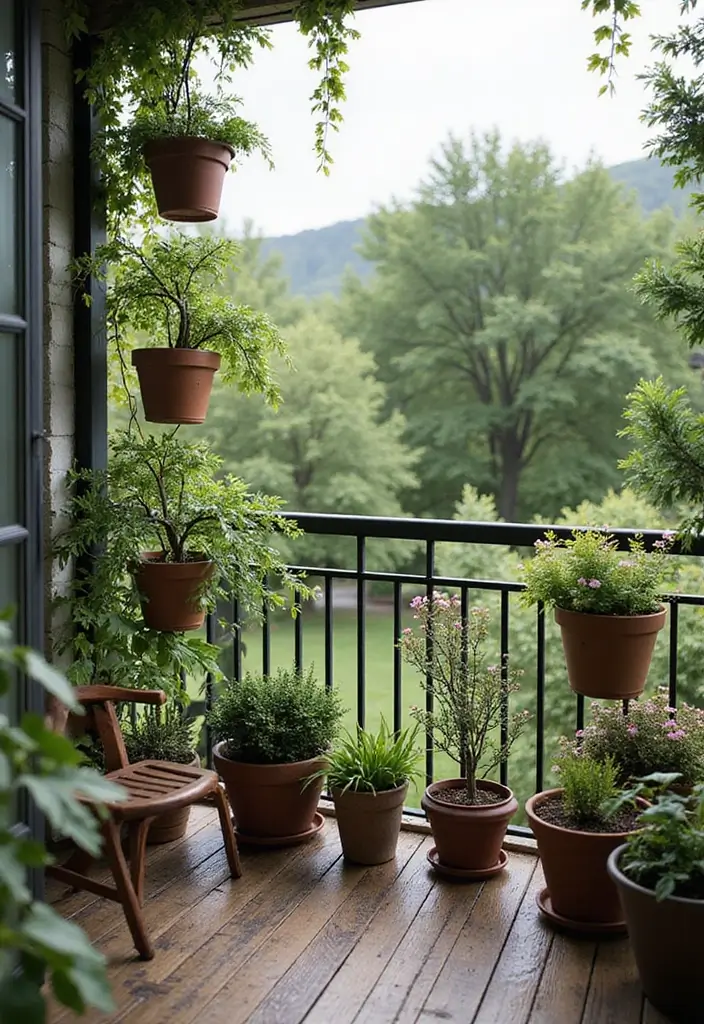 25 Scandinavian Balcony Ideas for Peaceful Outdoor Living - 21. Potted Trees for Vertical Space