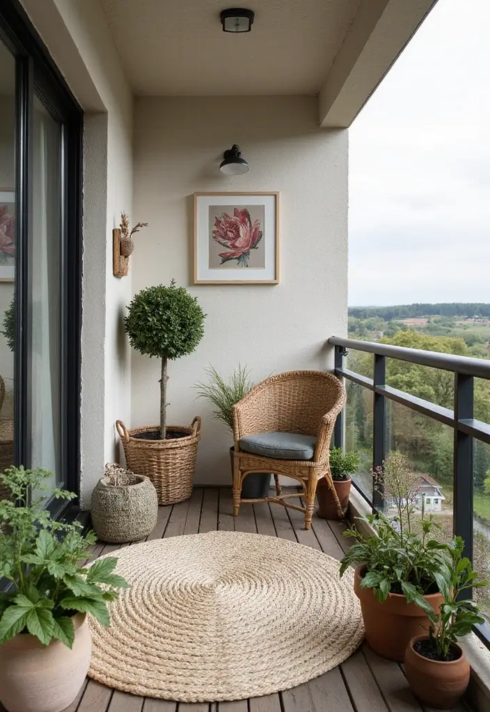 25 Scandinavian Balcony Ideas for Peaceful Outdoor Living - 22. Element of Surprise with Unique Decor