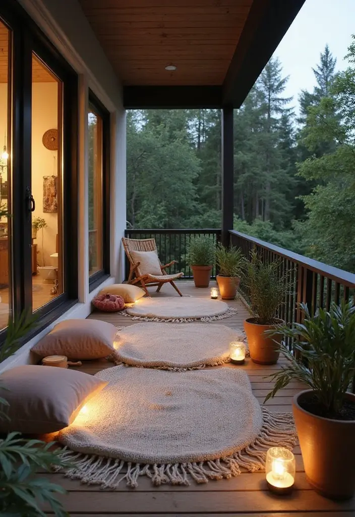 25 Scandinavian Balcony Ideas for Peaceful Outdoor Living - 25. Tranquil Meditation Space