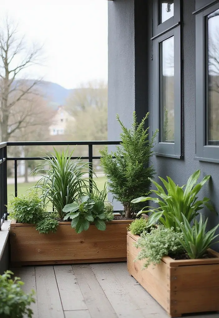 25 Scandinavian Balcony Ideas for Peaceful Outdoor Living - 5. Minimalist Planter Boxes