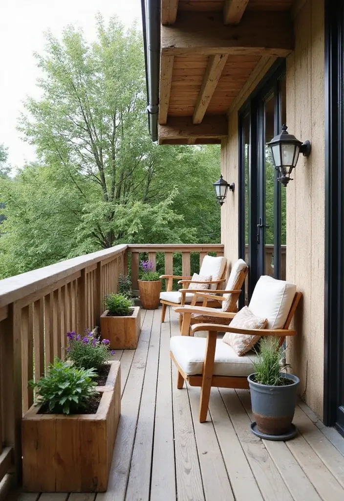 25 Scandinavian Balcony Ideas for Peaceful Outdoor Living - 9. Natural Wood Accents