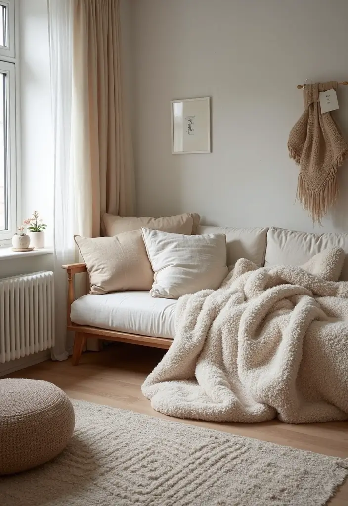 25 Scandinavian Basement Ideas That Feel Bright and Modern 1 25 Scandinavian Basement Ideas That Feel Bright and Modern - 3. Cozy Textiles to Add Warmth