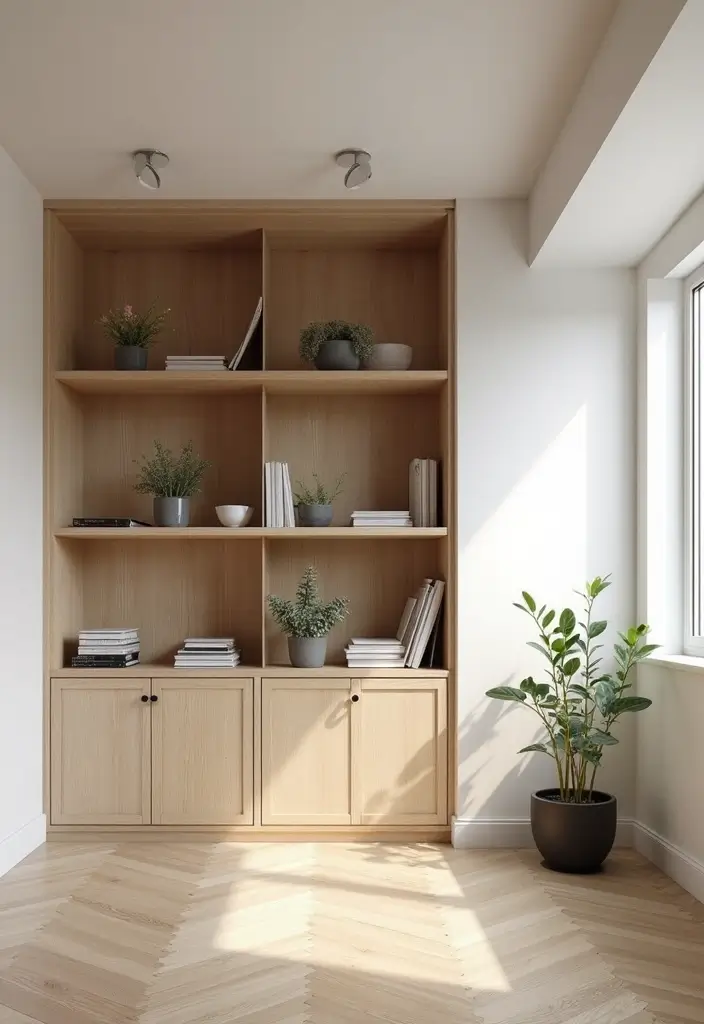 25 Scandinavian Basement Ideas That Feel Bright and Modern 7 25 Scandinavian Basement Ideas That Feel Bright and Modern - 9. Incorporate Built-In Shelving