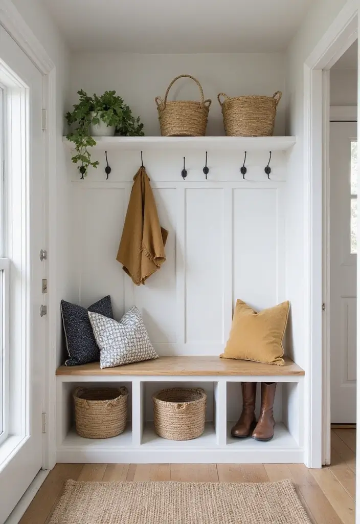 25 Scandinavian Entryway Ideas for a Warm and Inviting Home - 23. Built-in Bench with Hooks