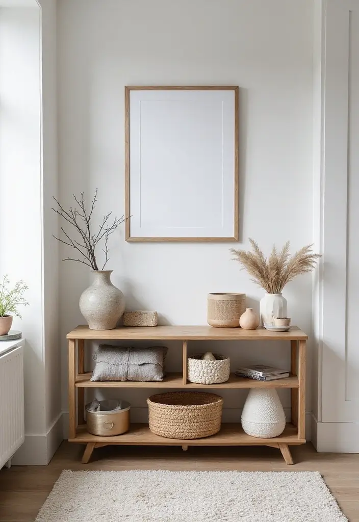 25 Scandinavian Entryway Ideas for a Warm and Inviting Home - 25. Multifunctional Entryway Table