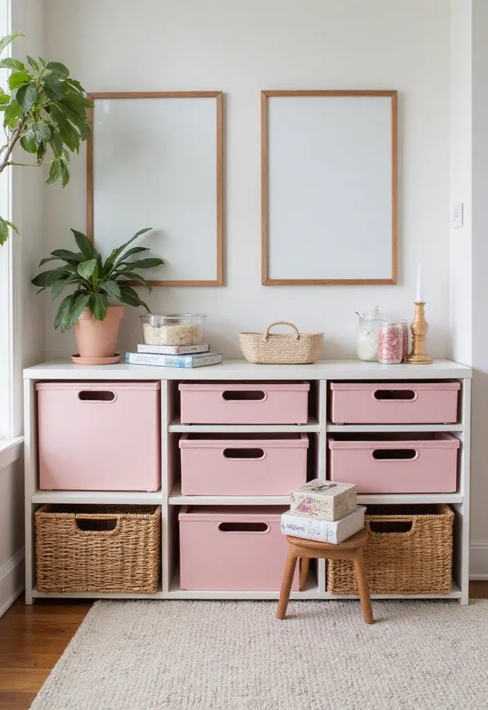 26 Pink Scandinavian Living Room Ideas for Soft Elegance 11 26 Pink Scandinavian Living Room Ideas for Soft Elegance - 11. Pink Storage Solutions