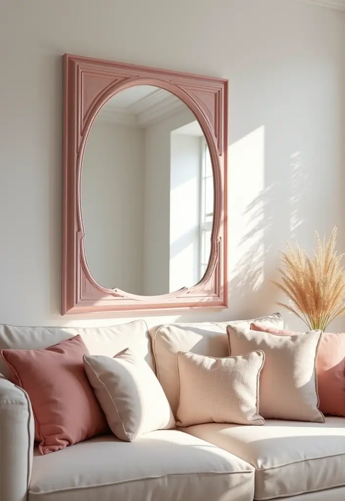 26 Pink Scandinavian Living Room Ideas for Soft Elegance 12 26 Pink Scandinavian Living Room Ideas for Soft Elegance - 12. Pink Decorative Mirrors
