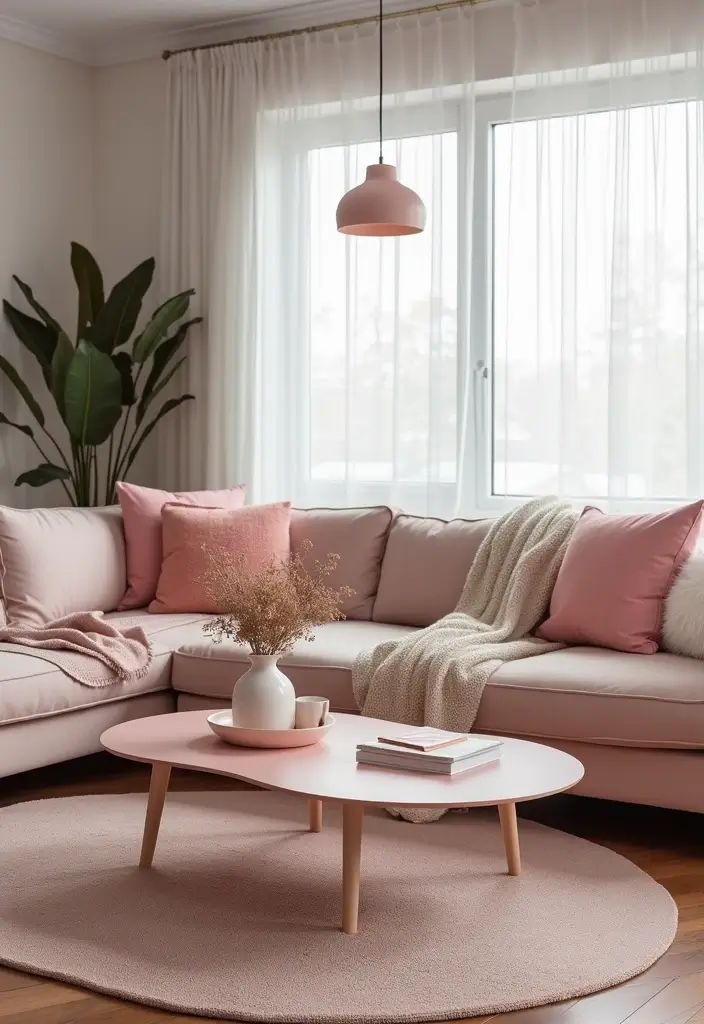 26 Pink Scandinavian Living Room Ideas for Soft Elegance 13 26 Pink Scandinavian Living Room Ideas for Soft Elegance - 13. Pink Coffee Tables