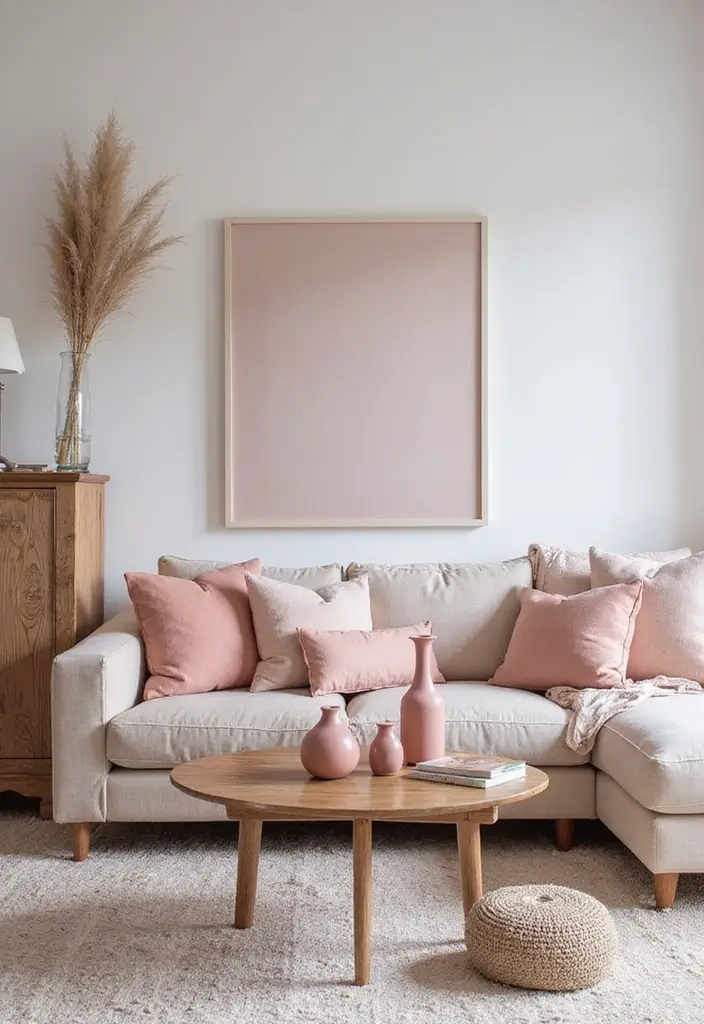 26 Pink Scandinavian Living Room Ideas for Soft Elegance 18 26 Pink Scandinavian Living Room Ideas for Soft Elegance - 18. Pink Decorative Accents