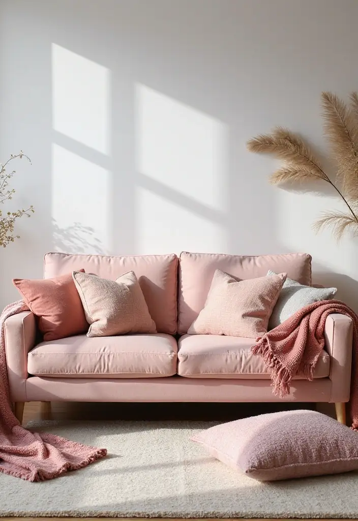 26 Pink Scandinavian Living Room Ideas for Soft Elegance 2 26 Pink Scandinavian Living Room Ideas for Soft Elegance - 2. Blush Pink Sofa