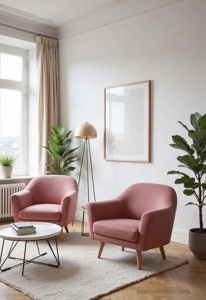 26 Pink Scandinavian Living Room Ideas for Soft Elegance 3 26 Pink Scandinavian Living Room Ideas for Soft Elegance - 3. Pink Accent Chairs