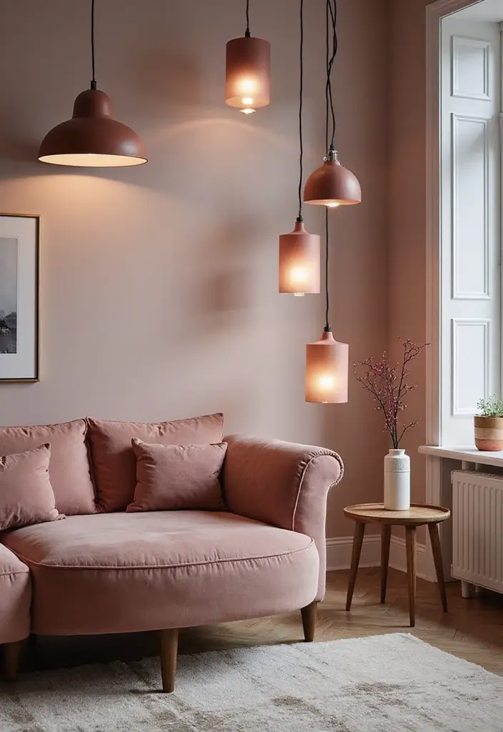 26 Pink Scandinavian Living Room Ideas for Soft Elegance 9 26 Pink Scandinavian Living Room Ideas for Soft Elegance - 9. Pink Lighting Fixtures