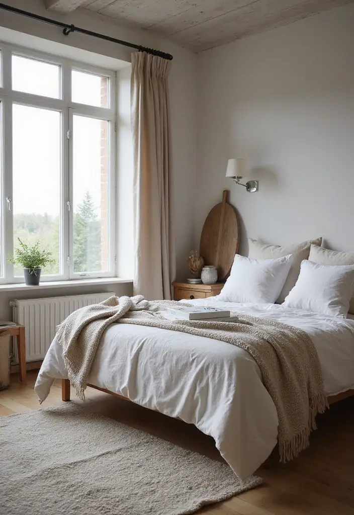 26 Rustic Scandinavian Bedroom Ideas for Cozy Nights 11 26 Rustic Scandinavian Bedroom Ideas for Cozy Nights - 11. Natural Fabrics and Materials