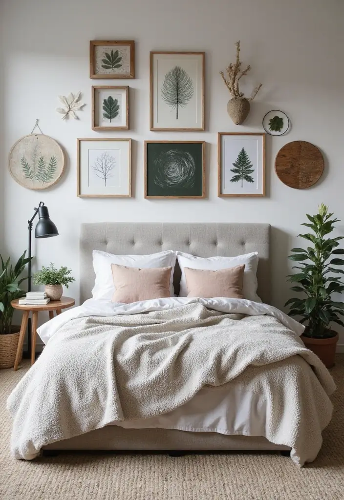 26 Rustic Scandinavian Bedroom Ideas for Cozy Nights 16 26 Rustic Scandinavian Bedroom Ideas for Cozy Nights - 16. Creative Wall Art