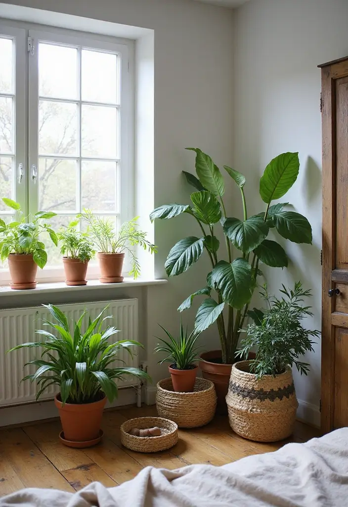 26 Rustic Scandinavian Bedroom Ideas for Cozy Nights 8 26 Rustic Scandinavian Bedroom Ideas for Cozy Nights - 8. The Power of Plants