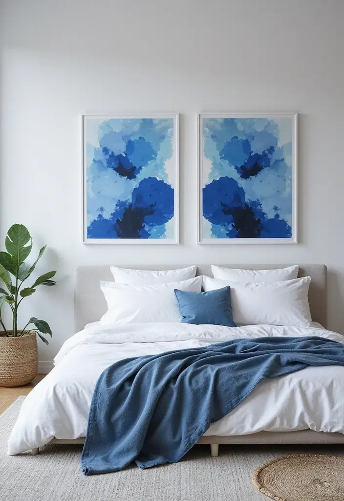 26 Scandinavian Blue Bedroom Ideas That Spark Tranquility 10 26 Scandinavian Blue Bedroom Ideas That Spark Tranquility - 10. Blue Artwork