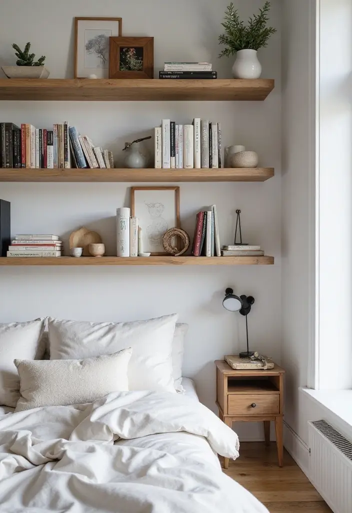 26 Scandinavian Blue Bedroom Ideas That Spark Tranquility 22 26 Scandinavian Blue Bedroom Ideas That Spark Tranquility - 22. Open Shelving