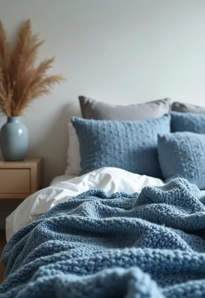 26 Scandinavian Blue Bedroom Ideas That Spark Tranquility 3 26 Scandinavian Blue Bedroom Ideas That Spark Tranquility - 3. Textured Blue Throws