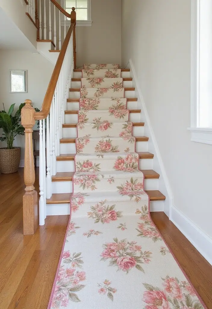 26 Scandinavian Floral Decor Ideas for a Fresh Nordic Touch - 19. Floral Stair Runners
