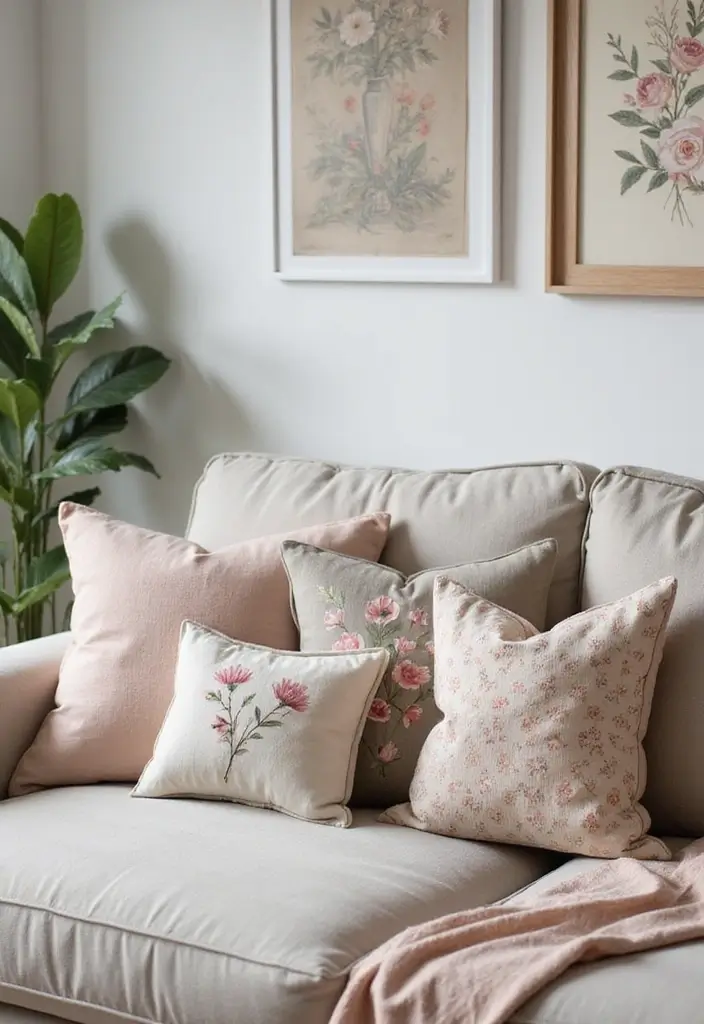 26 Scandinavian Floral Decor Ideas for a Fresh Nordic Touch - 2. Floral Cushions