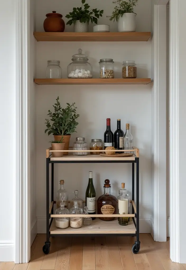 26 Scandinavian Pantry Ideas for Organized Minimal Living 4 26 Scandinavian Pantry Ideas for Organized Minimal Living - 4. Minimalist Bar Cart Storage