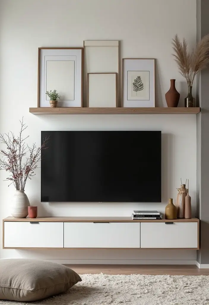 26 Scandinavian TV Wall Designs That Transform Your Space 22 26 Scandinavian TV Wall Designs That Transform Your Space - 22. Asymmetrical Arrangements