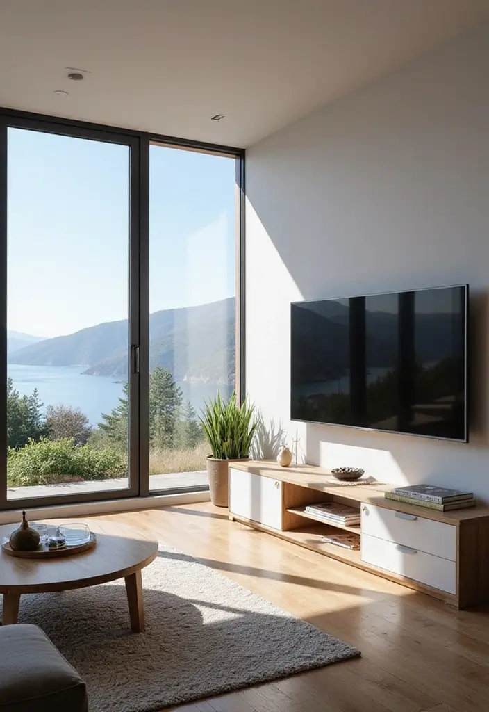 26 Scandinavian TV Wall Designs That Transform Your Space 26 26 Scandinavian TV Wall Designs That Transform Your Space - 26. Emphasizing Views