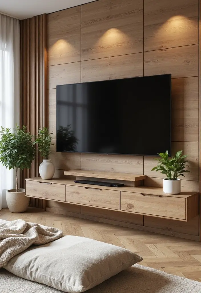 26 Scandinavian TV Wall Designs That Transform Your Space 3 26 Scandinavian TV Wall Designs That Transform Your Space - 3. Natural Materials