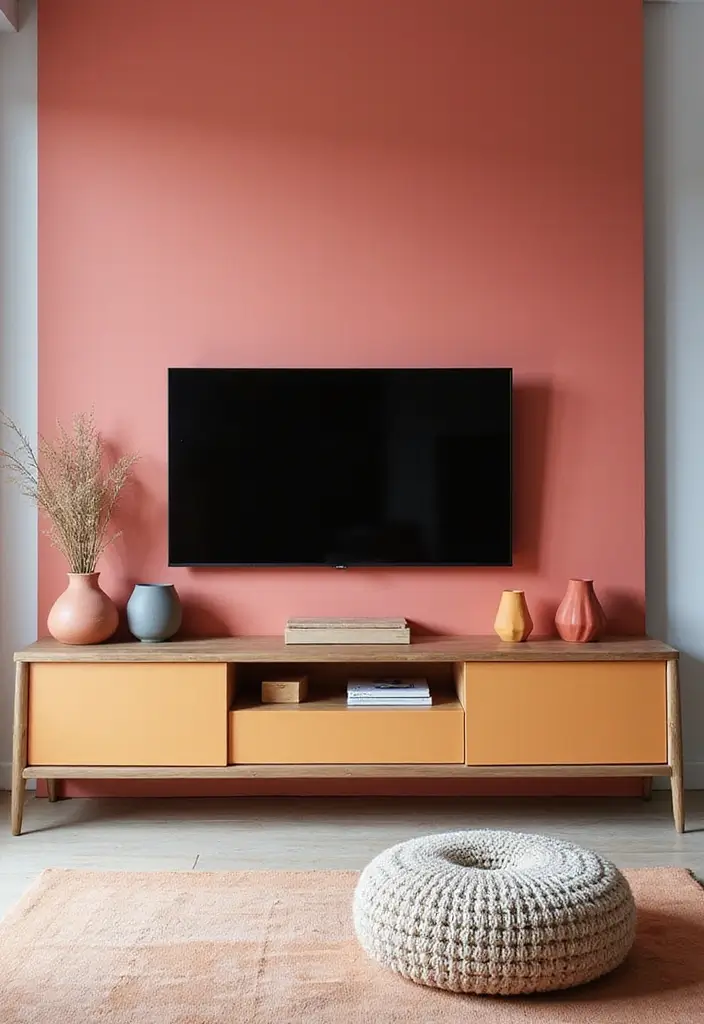 26 Scandinavian TV Wall Designs That Transform Your Space 5 26 Scandinavian TV Wall Designs That Transform Your Space - 5. Color Accents