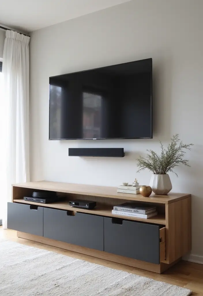 26 Scandinavian TV Wall Designs That Transform Your Space 6 26 Scandinavian TV Wall Designs That Transform Your Space - 6. Minimalist Media Center