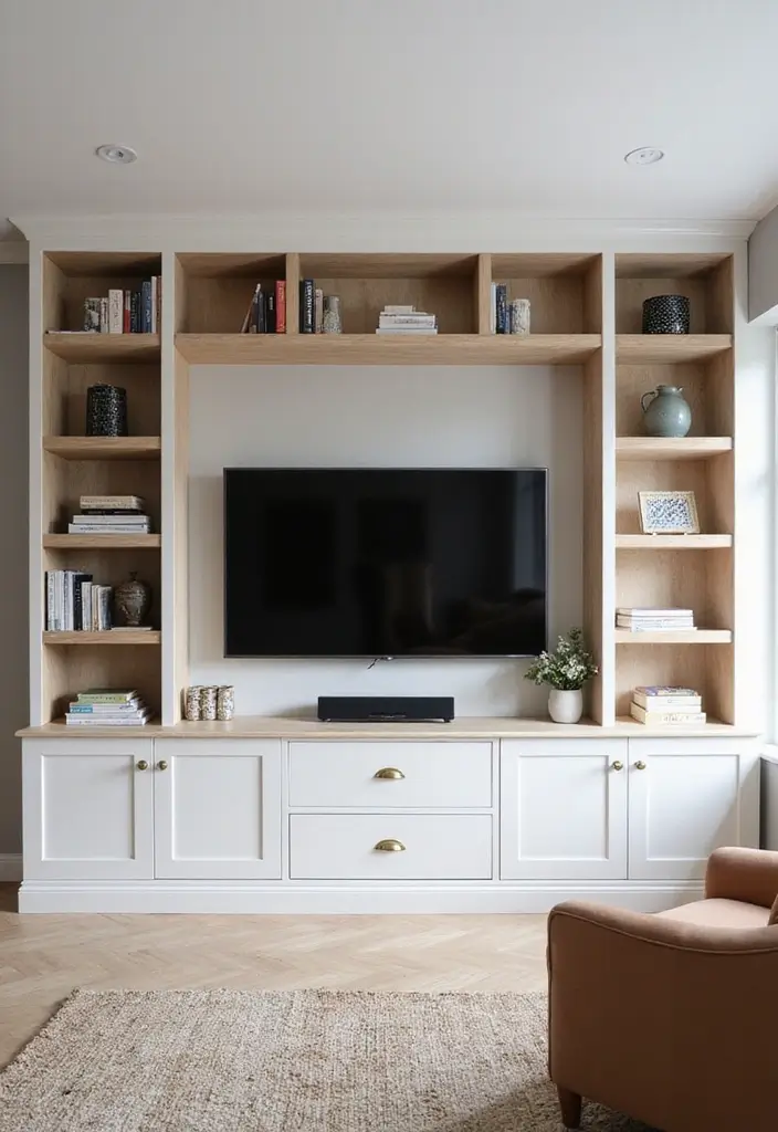 26 Scandinavian TV Wall Designs That Transform Your Space 7 26 Scandinavian TV Wall Designs That Transform Your Space - 7. Built-In Bookcases