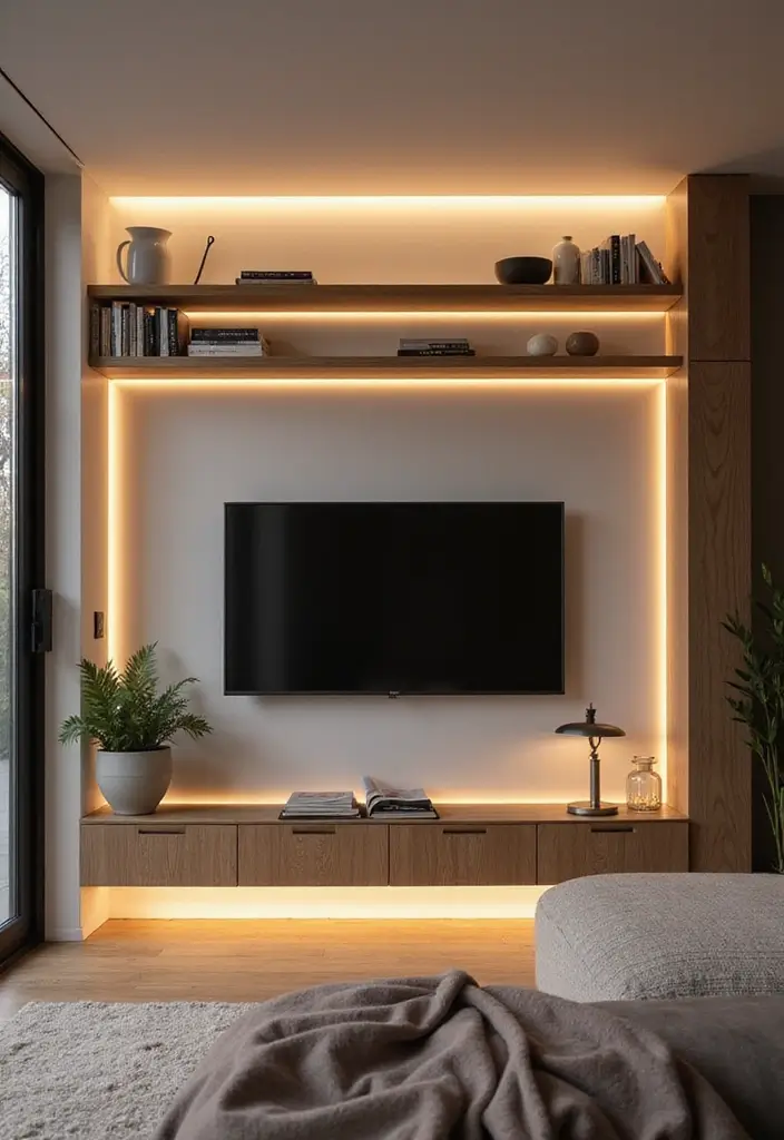 26 Scandinavian TV Wall Designs That Transform Your Space 9 26 Scandinavian TV Wall Designs That Transform Your Space - 9. Integrated Lighting