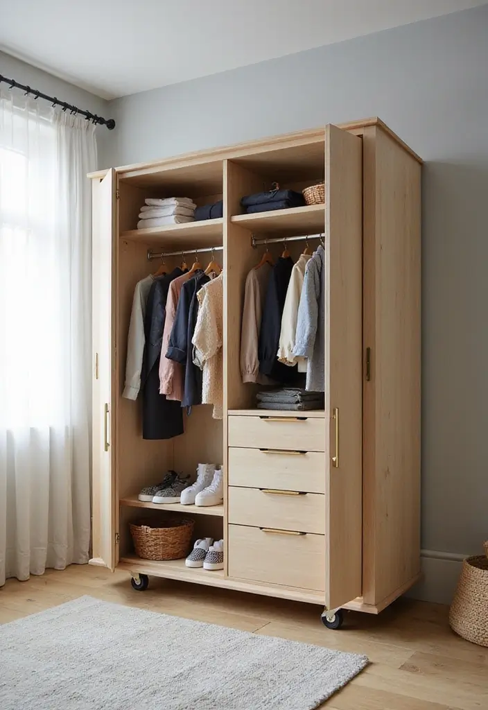 26 Scandinavian Wardrobe Designs That Maximize Functionality 8 26 Scandinavian Wardrobe Designs That Maximize Functionality - 8. Wardrobes on Wheels
