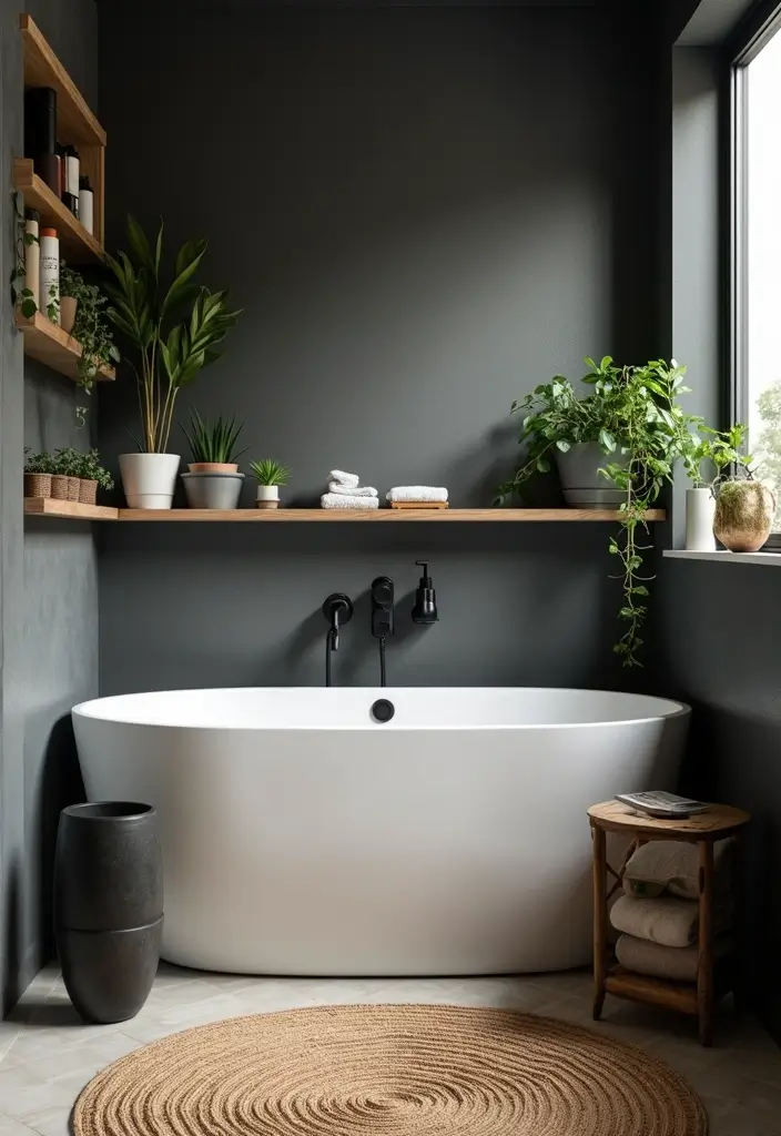 27 Dark Scandinavian Bathroom Ideas for a Bold Nordic Touch 1 27 Dark Scandinavian Bathroom Ideas for a Bold Nordic Touch - 1. Deep Charcoal Walls for a Dramatic Effect