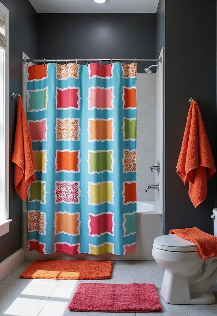 27 Dark Scandinavian Bathroom Ideas for a Bold Nordic Touch 15 27 Dark Scandinavian Bathroom Ideas for a Bold Nordic Touch - 15. Bold Shower Curtains for a Punch of Color