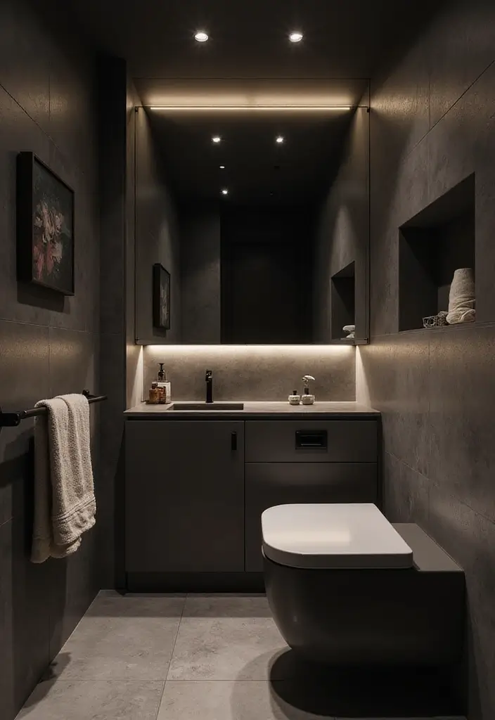 27 Dark Scandinavian Bathroom Ideas for a Bold Nordic Touch 24 27 Dark Scandinavian Bathroom Ideas for a Bold Nordic Touch - 24. Recessed Lighting for Subtle Ambiance