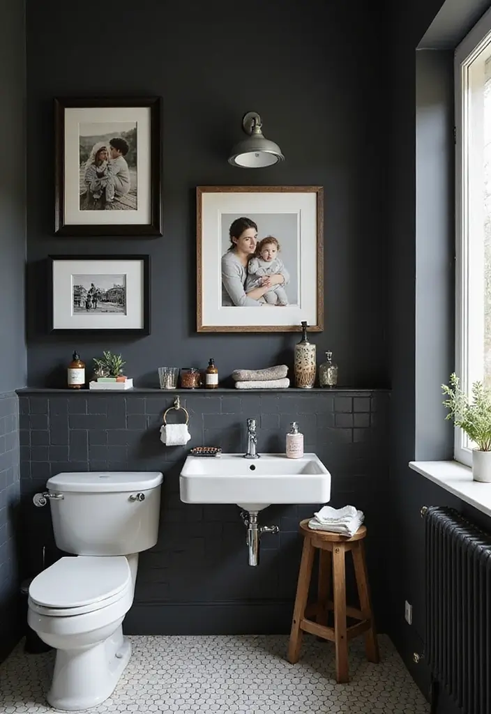27 Dark Scandinavian Bathroom Ideas for a Bold Nordic Touch 25 27 Dark Scandinavian Bathroom Ideas for a Bold Nordic Touch - 25. Personal Touches with Meaningful Decor